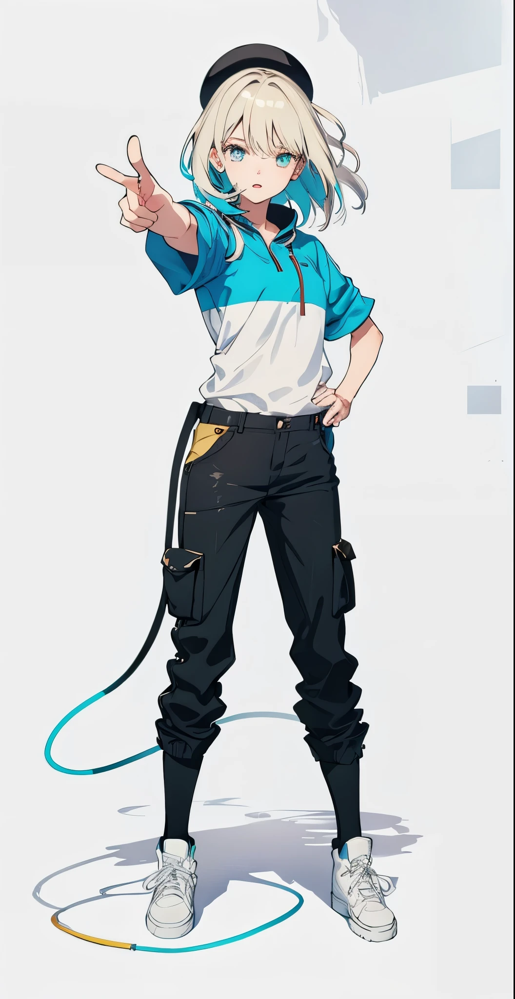 (masterpiece), (best quality), (ultra detailed),(disheveled hair),(illustration), (1girl), (Fashionable clothing), standing, Fashion model, looking at viewer, (interview), (simple background),beautiful detailed eyes, delicate beautiful face, Floating,(high saturation),(colorful splashes),colorful bubble,(shining), focus on face, floating flowers, floating hairs, (shining), best lighting, best shadow,, holding the mic, pointing forward , Right hand points towards the camera, left hand holds the microphone near the mouth , shirt hair, knee-high black shoes 