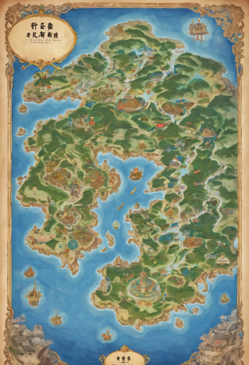 Draw a map, world, 中土world Tokkien world风格, several small continents, fantasy world