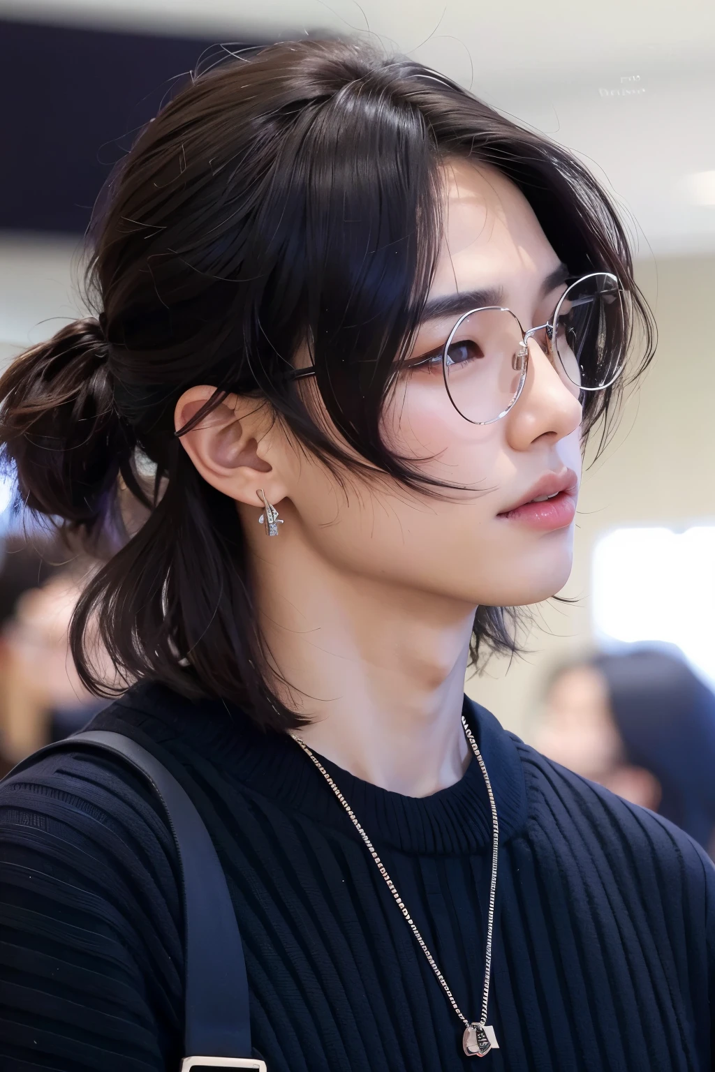 araffed asian woman with glasses and a black sweater, Jinyoung Shin, Jung Jaehyun, Steven Jung, Kim Doyoung, cai xukun, pintar ulzzang, Yanjun Chengt, hyung tae, com o mesmo penteado, with glasses, taejune kim, cabelo meio longo, Hong junho hyung, com cabelo comprido, homem sul-coreano, adorable and pale korean face