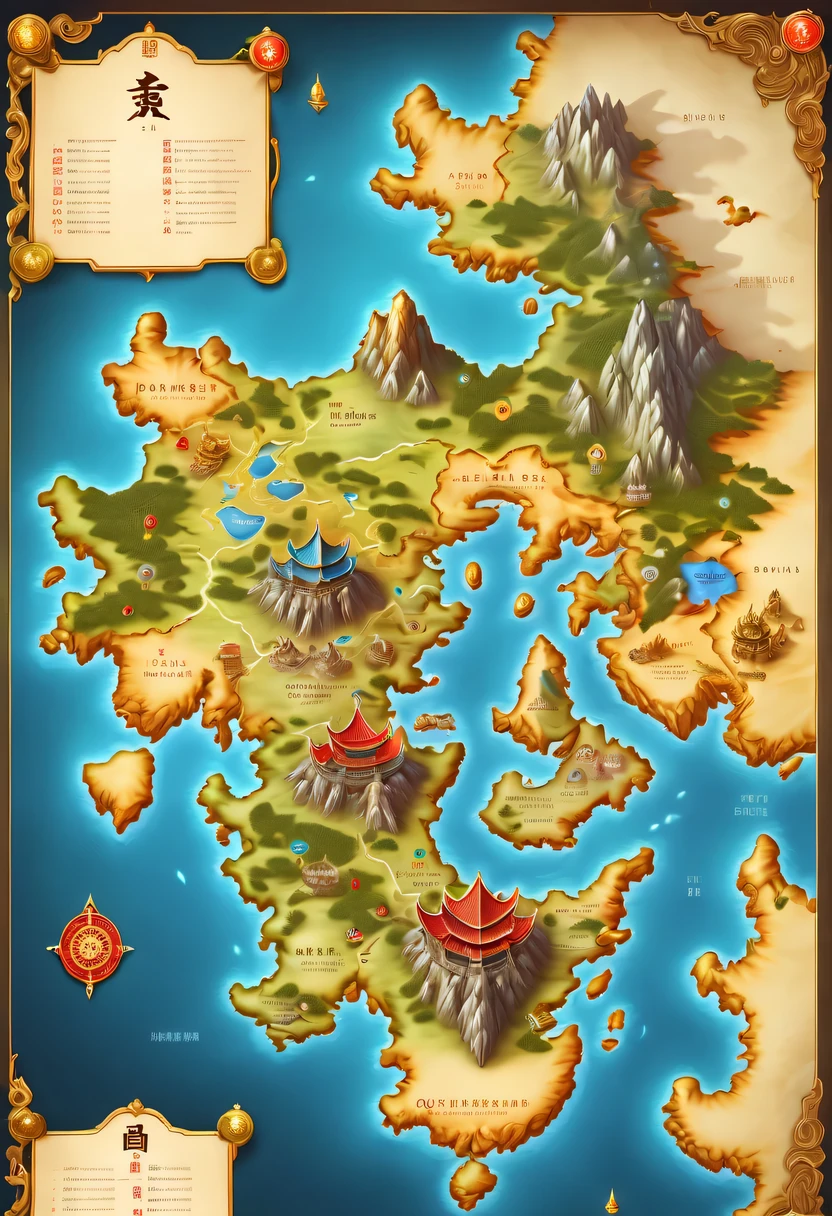 surrounded by borders,Map of Douluo Continent,3D,fantasy,myth,Mark treasure location
