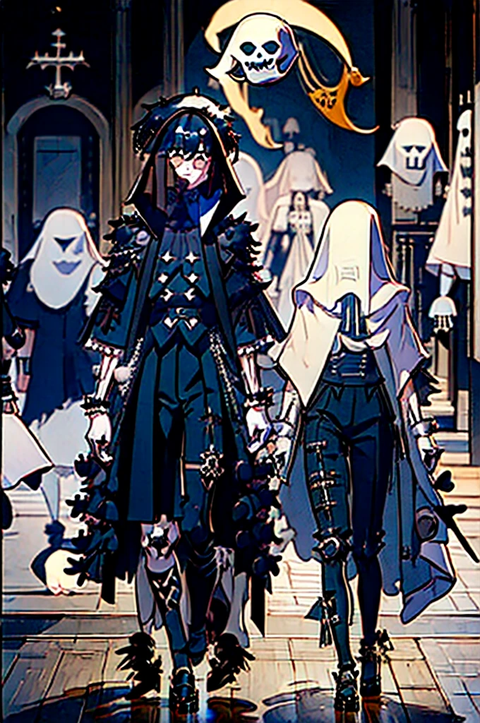 (ghost and bone theme:1.4), (male school uniform:1.3), Moschino, Rick Owens, Christian Dior, Rei Kawakubo, Alexander McQueen, Gareth Pugh, Comme Des Garçons, John Galliano, Yohji Yamamoto, male, man, boy, (avant garde fashion:1.3), (wearable art:1.5), (alternative clothing:1.3), oversized clothing, skintight clothing, fullbody