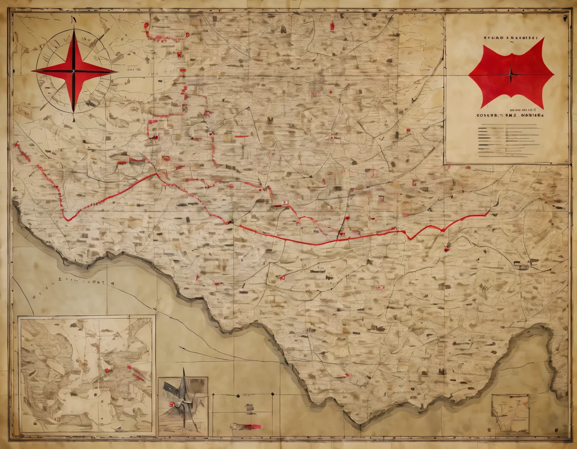 More than 40 years old,Develop a battle plan,underground combat headquarters,old map hanging on the wall,There are marching routes on the map,Marked with a red arrow on the map,There are coordinates on the map
