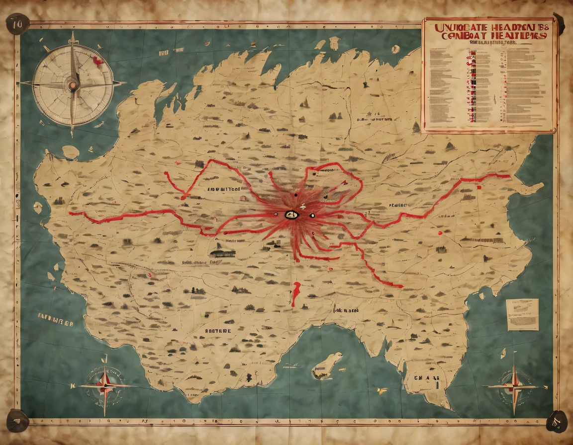 More than 40 years old,Develop a battle plan,underground combat headquarters,old map hanging on the wall,There are marching routes on the map,Marked with a red arrow on the map,There are coordinates on the map