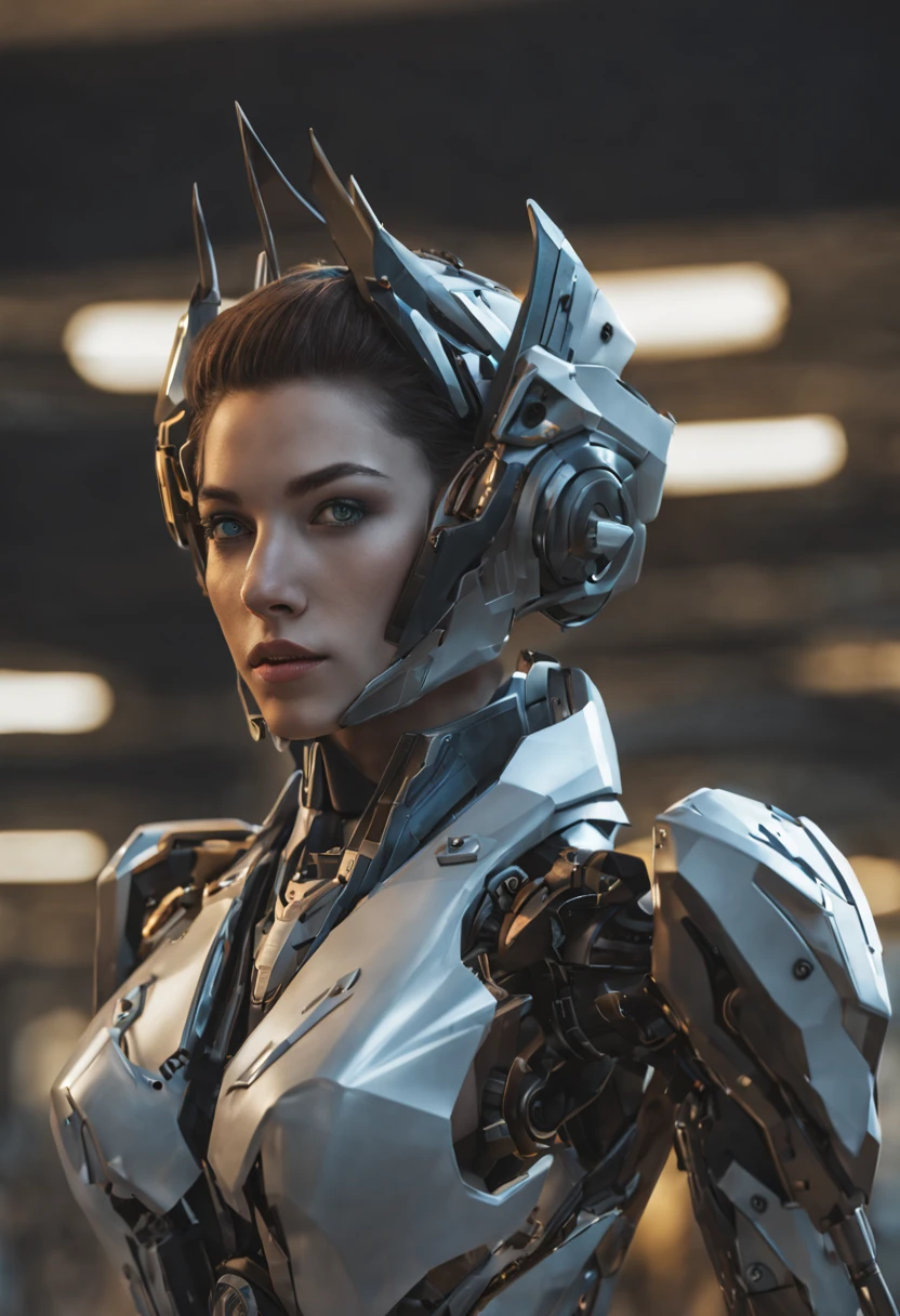 um close up de uma mulher em um terno com uma espada, girl with mecha cybernetic armor, mecha feminina, robot mecha female dragon head, sleek mecha female dragon head, biblical female android, terno mecha, trends in cg society, de um lindo warframe feminino, vencedor do concurso central zbrush, obra-prima da sociedade cg, trends in zbrush central
