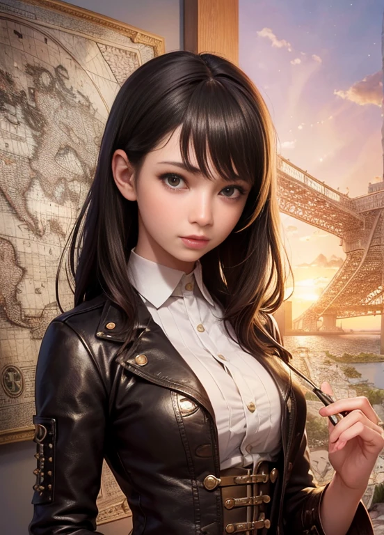 Ultra-realistic 8k CG, masterpiece, best quality, (photorealistic:1.4), absurdres, extremely detailed, realistic anime style, realistic anime style, realistic art style, kawaii realistic portrait, anime art style, anime styled digital art, Anime style. 8K, anime vibes, anime style portrait, anime realism style, realistic anime 3 d style, a pirate girl looking at a map on the table