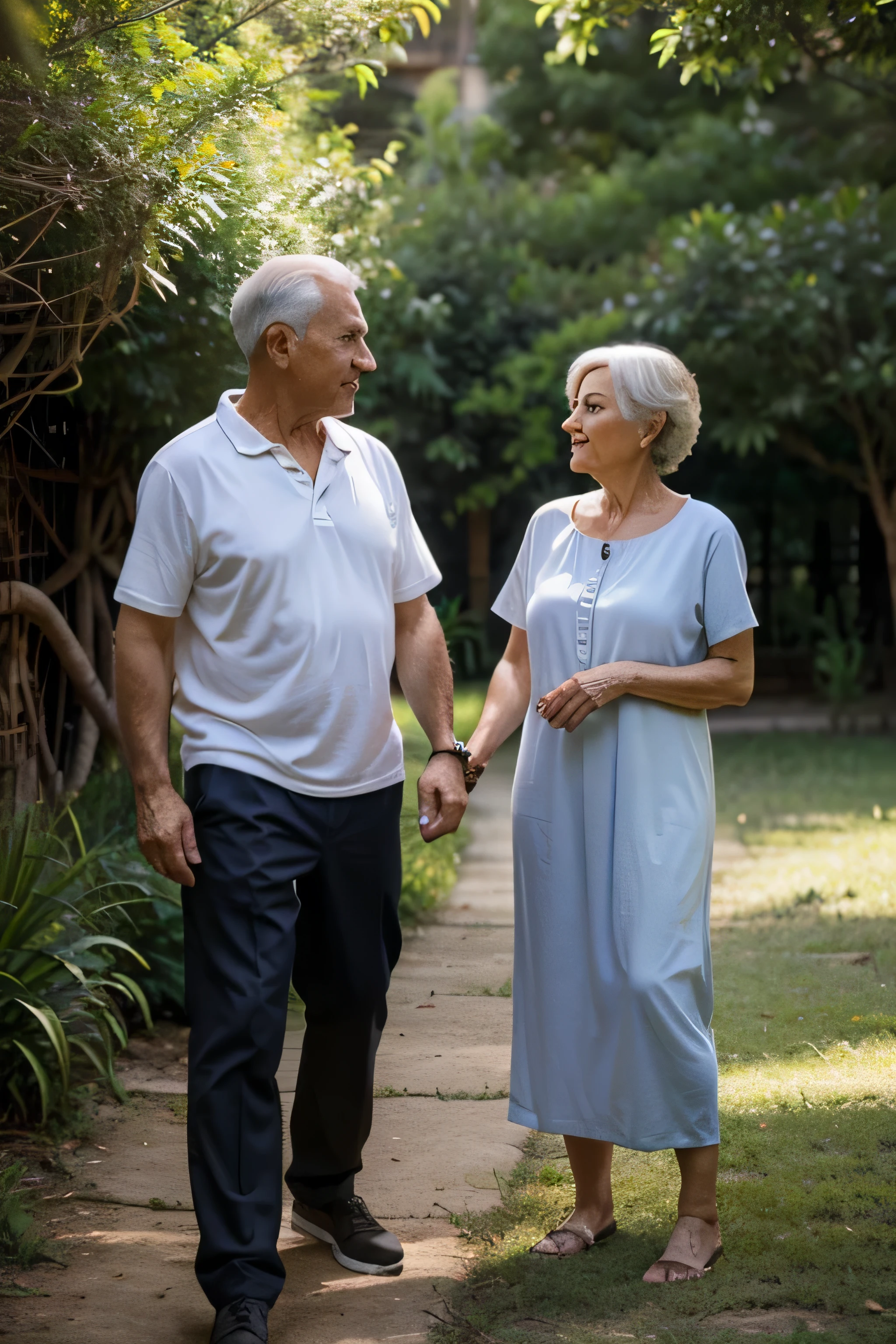 Homem idoso e mulher idosa, Healthy, grow old healthily. ultra realista. Em uma paisagem tranquila, practicing exercises.