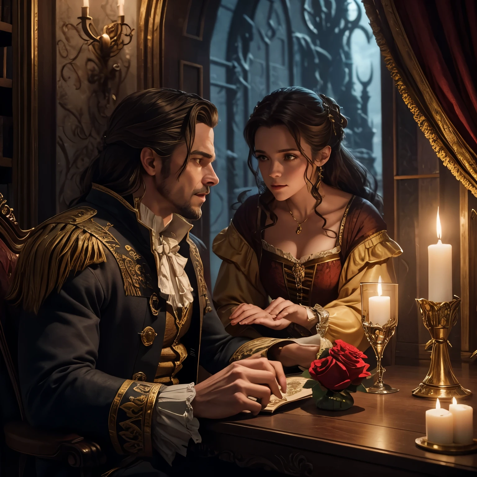 highly detailed, beauty and the beast, fantasy art, super drammatic, 8k, valentines day, cinematic