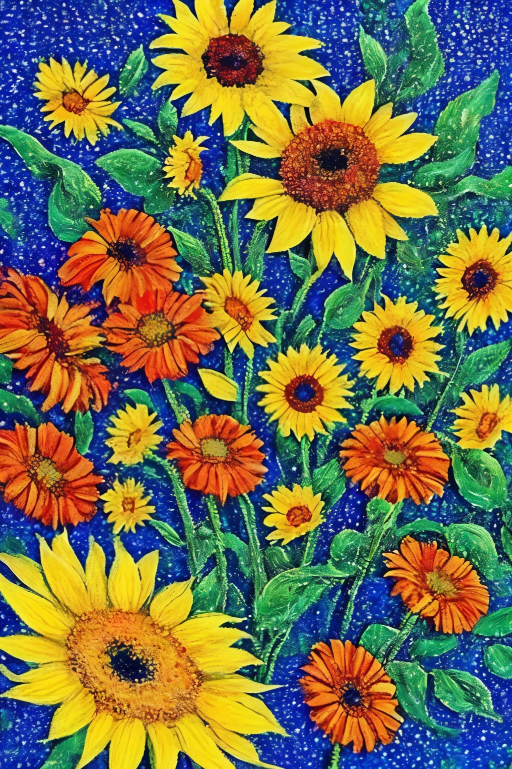 Pointillism, impressionism, surreal, sunflowers, flowers pattern