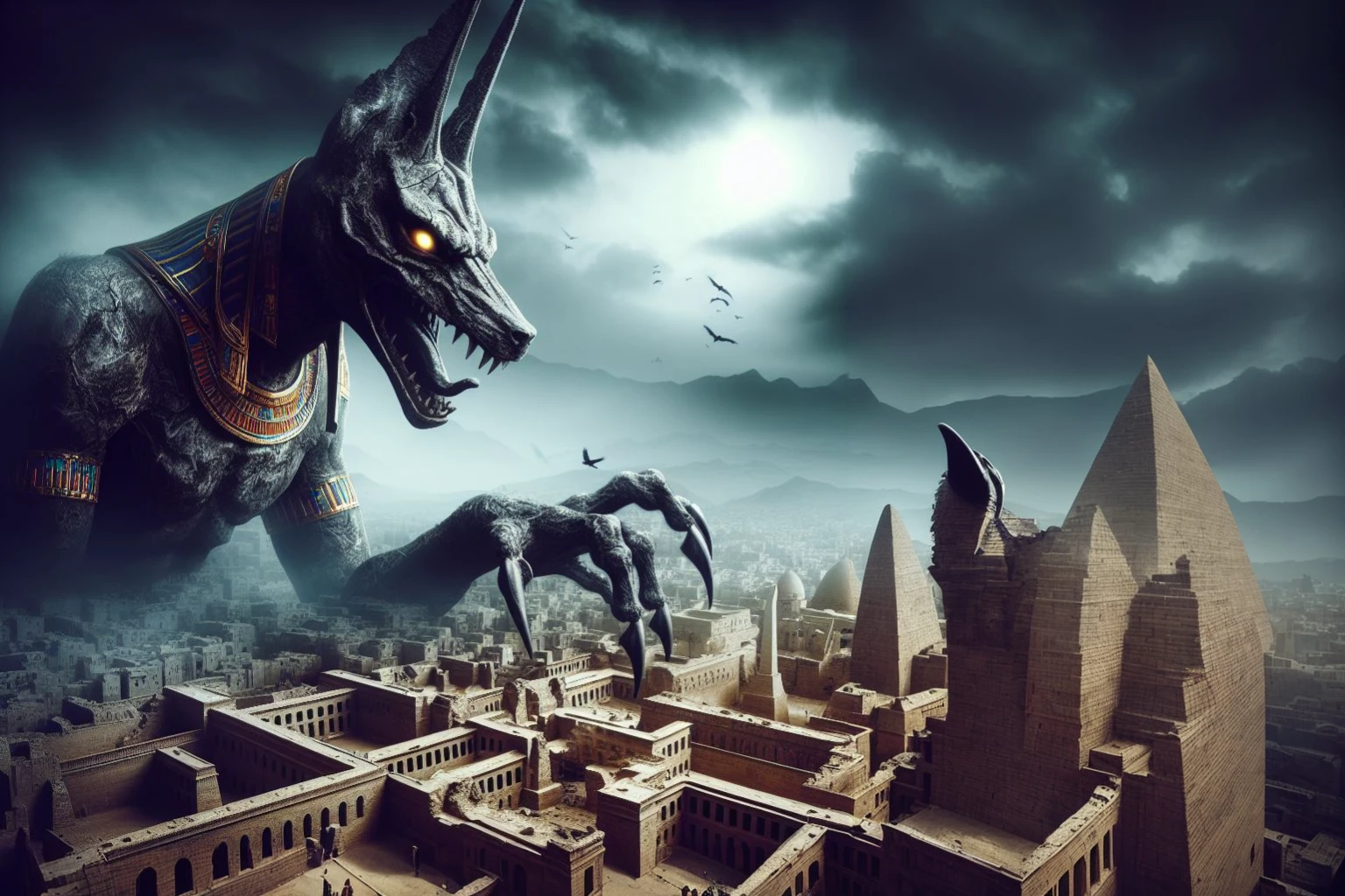 arafed image of a large black creature with a huge head, photo of ghost of anubis, anubis reptilian, anubis-reptilian, angry god anubis, the god anubis, anubis, the egyptian god, storm egyptian god, moloch, an ancient creature, ancient creature, ancient evil, egyptian god, portrait of anubis