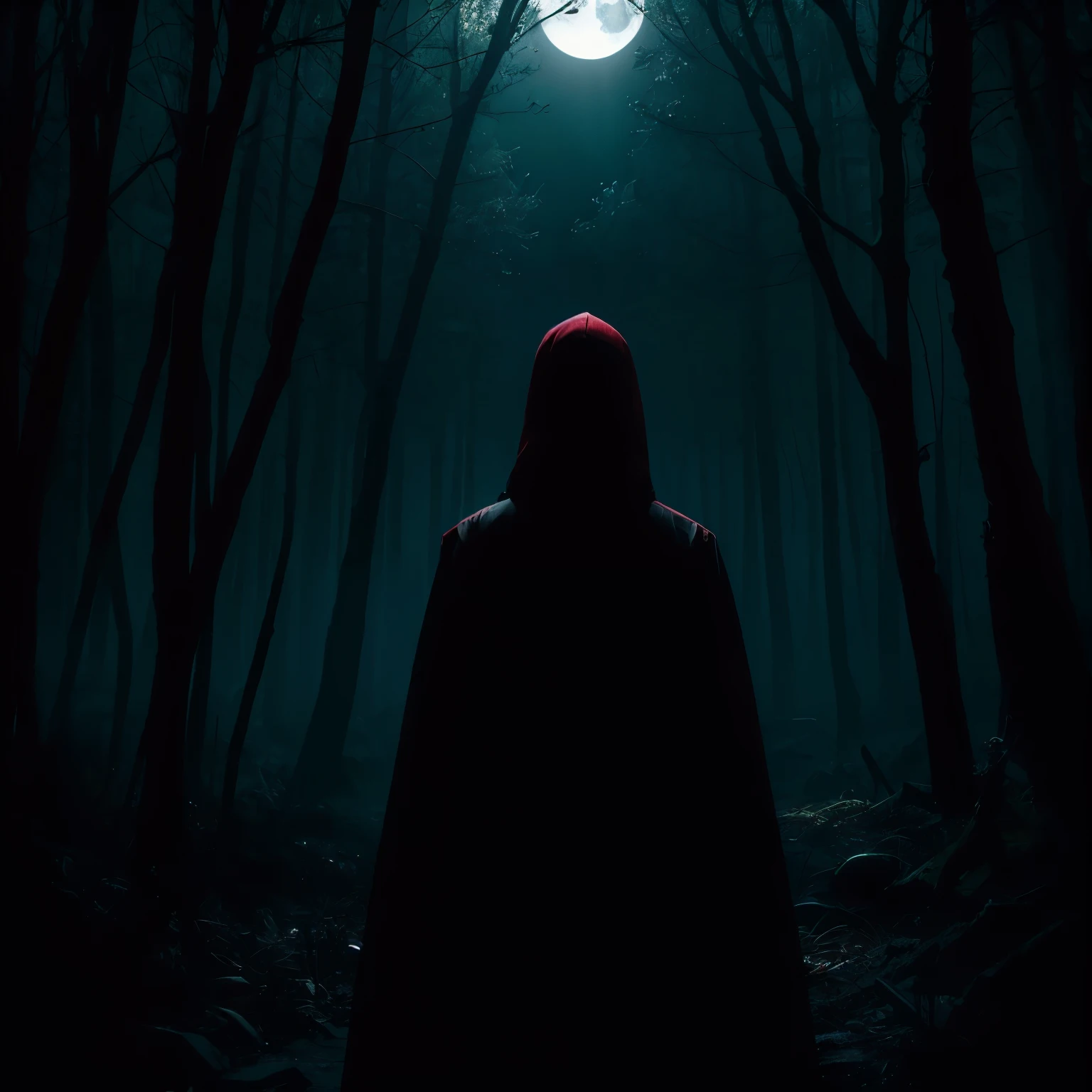 personagem assustado e sujo no meio de uma floresta densa durante a noite, retrato, dark scenery, estilo horror, pesadelo, cena macabra, filme de terror, personagem com medo, floresta retorcida e sobrenatural, personagem sujo de sangue, noite sem lua, desolate and destroyed place, apocalipse