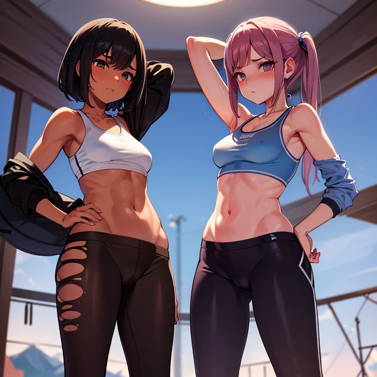 gimnasia, ejercicio, caliente, perspiration, sudoroso, broncearse, grande , broncearse skin, nervioso, rubor, ropa negra, see through, pantalones de yoga, es, pelo negro