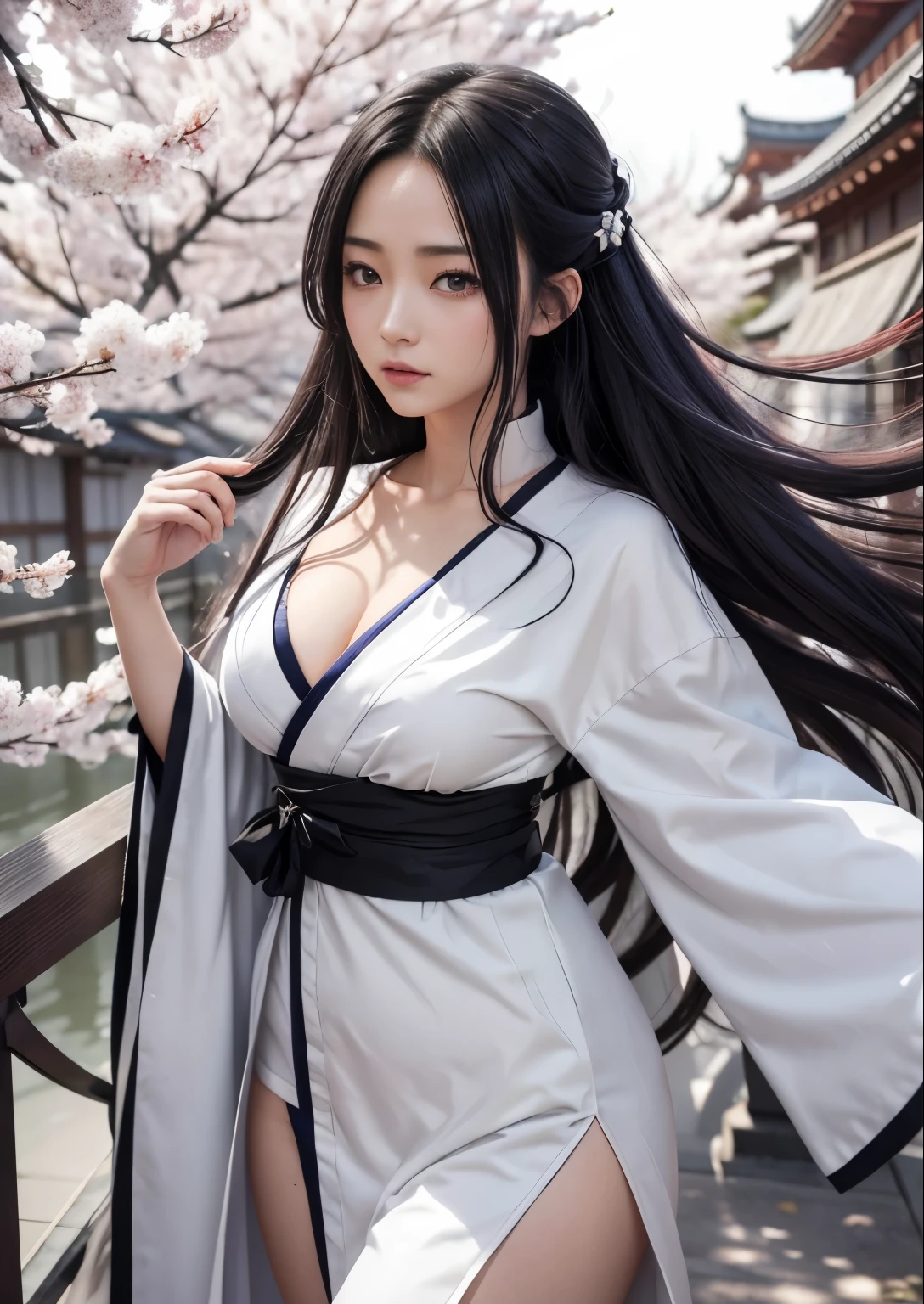 personnage d'anime avec des cheveux longs et une robe blanche et une étoile, Amaterasu, inspiré par Chen Jiru, divinité aux cheveux blancs, de Naruto, le regard perçant de Yuki Onna, sakura haruno en mode limace sage, robes blanches fluides, déesse japonaise de la foudre, Porter des robes fluides, la déesse Héra a l'air en colère, itatchi uchiha