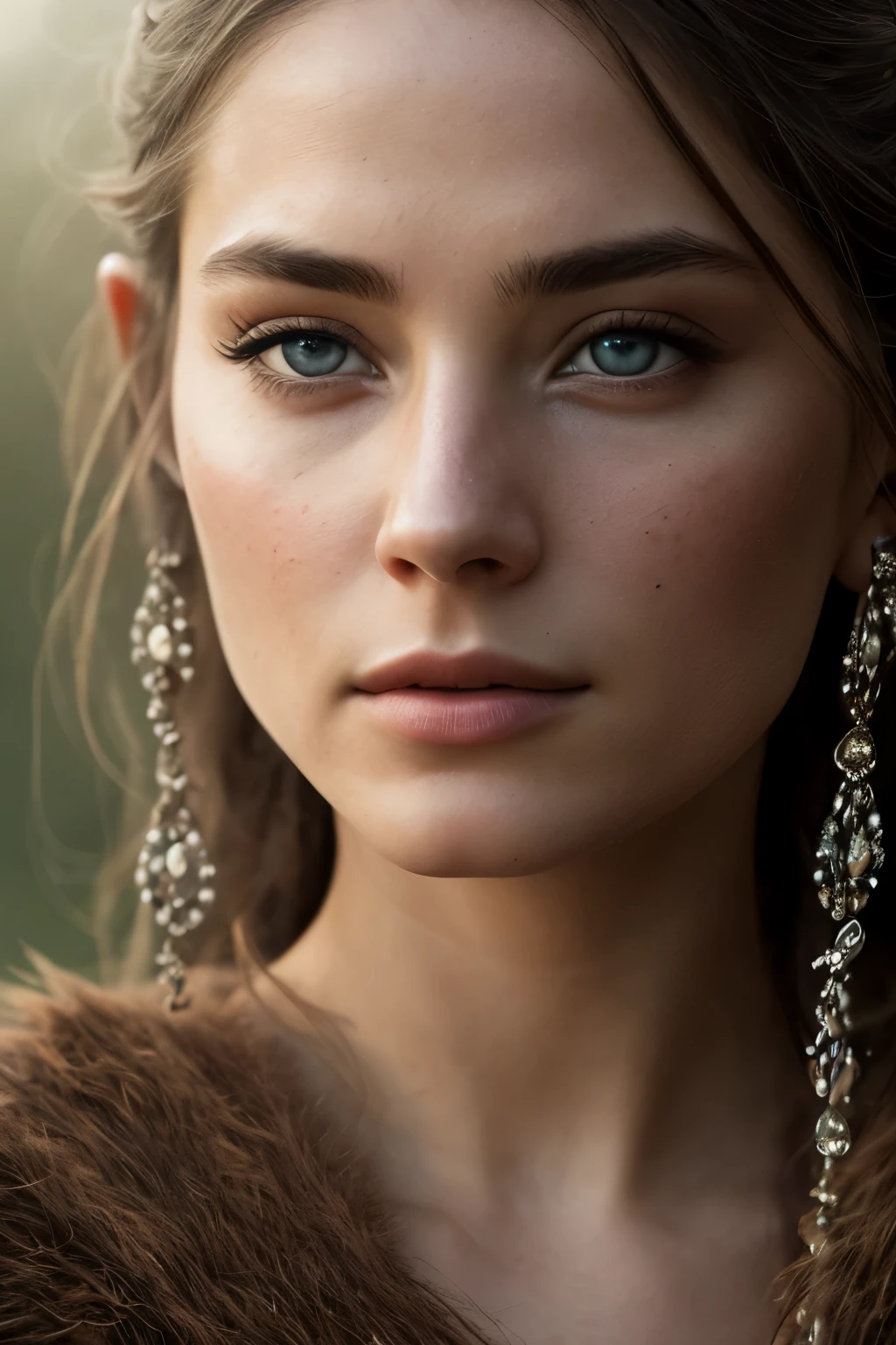 (detailed face, fine eyes, beautiful skin, clear eyes), LotR, fantasy, goblin, woman, whole body, looking at the viewer, portrait, photograph, fine skin, realistic, photo-realistic, 8K, very detailed, full length frame, High detail RAW color art, earrings, diffused soft lighting, shallow depth of field, sharp focus, hyper realism, cinematic lighting