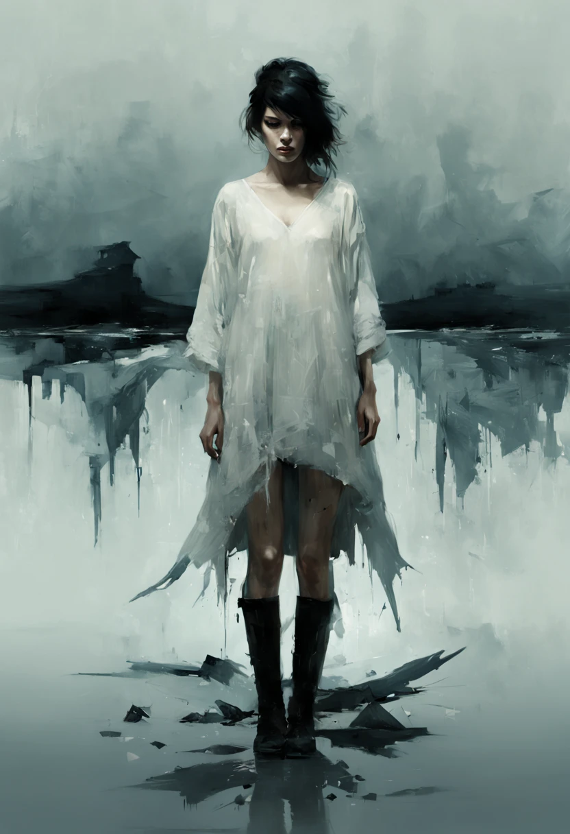 Broken, minimalistic digital artwork with the influence Luis Miranda, jeremy mann, Jeffrey Catherine Jones, conceptual art, painting, illustration, photo