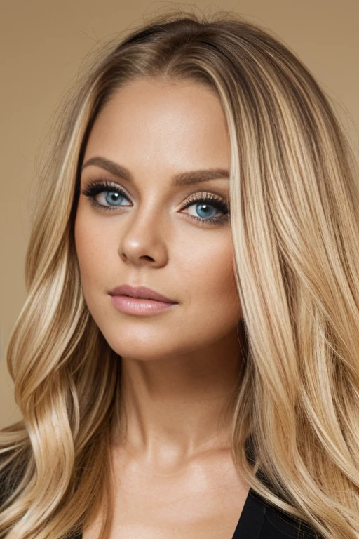 a woman with blonde hair and a black top is posing for a picture, long blonde hair and large eyes, blonde hair and large eyes, headshot profile picture, brunette with dyed blonde hair, professional picture, long wavy blonde hair, kailee mandel, close up of a blonde woman, inspired by Gina Pellón, long blonde hair and big eyes, big 