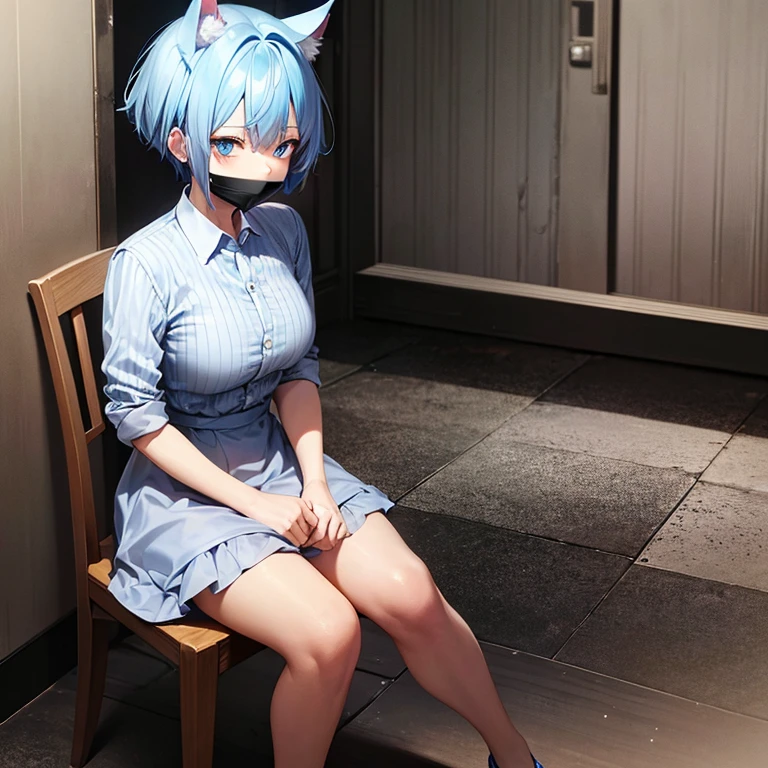 blue hair,blue eyes,short hair,jewelry hairband, short hair, bob cut chain, pet play, collar, full-face blush, embarrassed, lust:1.4,full body,crawling,on all fours,bikini
