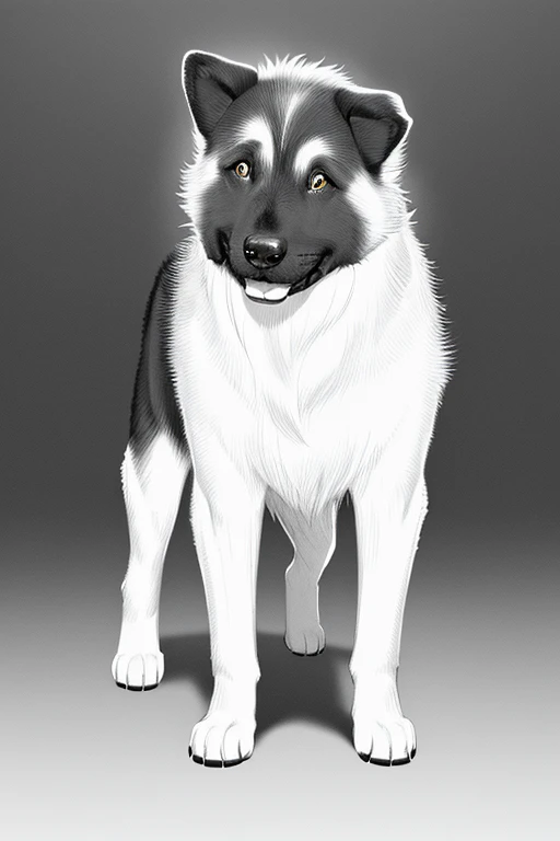        Akita breed dog, collie ou border collie, golden retriever, poodle
, linear,monochrome,cores vibrantes,soft lighting
