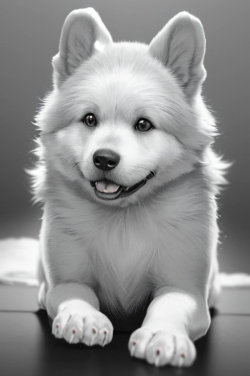        Akita breed dog, collie ou border collie, golden retriever, poodle
, linear,monochrome,cores vibrantes,soft lighting
