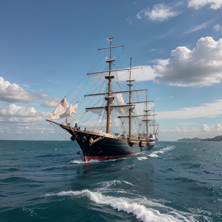 Create picture with ship on the sea