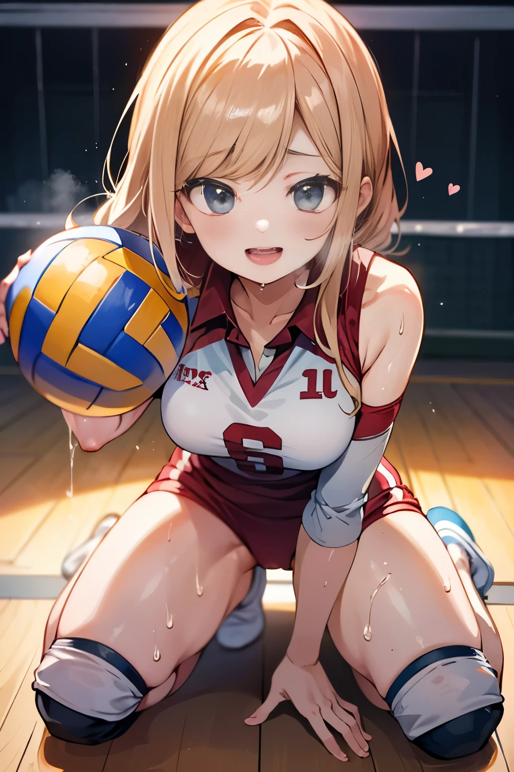 unity 8k wallpaper, anatomically correct, (((masterpiece))), (((best quality))), (((ultra detailed))), (((high-resolution))), ((Ultimate cutie)), perfect hands, perfect finger, (((good anatomy))), detailed beautiful face, shiny hair, (((gyaru))), (potbelly), (curvy), medium breasts, ((Thick thighs)), (((solo))), ((seductive smile)), (((blush))), (half open mouth),
BREAK, (((sit astride the perfectly spherical shape 6-inch volleyball))), (((Straddling a perfectly spherical 6" volleyball))), (((Perfectly spherical 6" volleyball fits perfectly crotch))), BREAK, (((Rub the Perfectly spherical 6" volleyball against crotch))),
BREAK, (Collared volleyball uniforms), sleeveless, ((buruma)), ((kneepad)), (pussy juice stained), (elbow pad), (((sweat))), (((covered in sweat))), ((deep breathing)), in Volleyball Court, indoor, lighting, looking at viewer, full body, (spoken heart)