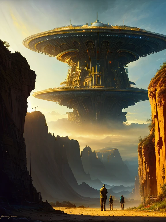 CosmicLandscapes, ((retro)), ((Painting of an alien landscape)), ((abismo)), (cielo amarillo), ((agujero negro)), ((thin atmosphere)), ((Alien plants)), ((ciudad futurista)), ((agujas altas)), Claroscuro, bellamente iluminado, cinematic lighting, dramatic lighting, natural lighting, naturalismo, ((golden ratio)), detallado, 8k, por Bruce Pennington, Danny Flynn por alexi zaitsev, por Antoine Blanchard, por Brent Heighton, por Jeremy Mann