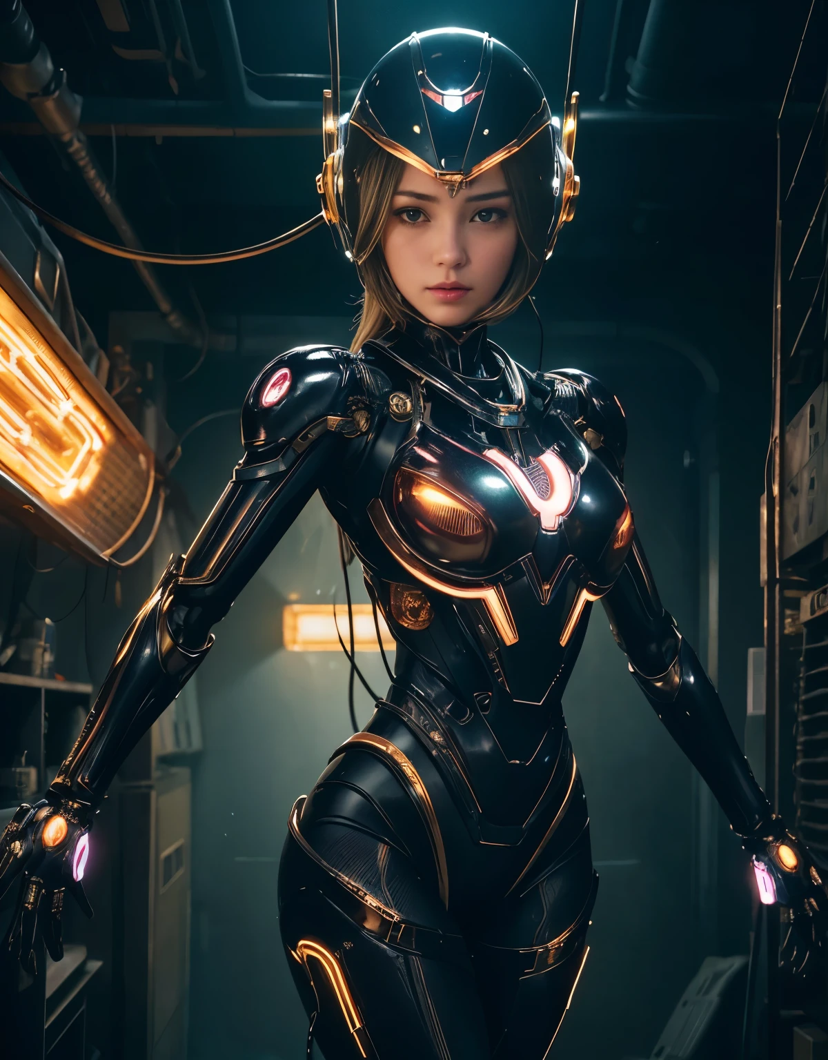 (Background of skimpy mechanical girl and octopus alien)、(Mystical expression)、highest quality、masterpiece、Super high resolution、(Photoreal:1.4)、RAW photo、1 girl、glowing skin、detailed face、(((1 Mechanical Girl)))、Heavy chest、(gold metal bodysuit)、(Natural alien background to fight aliens)、(Small LED)、((Super realistic details))、vertical giant monster background),global illumination、Shadow、octane rendering、24K、super sharp、robotの背景、big breasts、Raw skin exposed in the cleavage、intricate decorative details、Japan details、very intricate details、realistic light、(Mystical expression),CG Society Trenlow Eyes、Eyes shining towards the camera、Mechanical marginal blood vessels connected to neon detail tubes)、(Wires and cables connecting to the head)、Small LED、,mechanical thighs、two stock、(Hands are also made of machines)、robot、future alien、Please wear a mechanical helmet、transparent face guard on helmet、