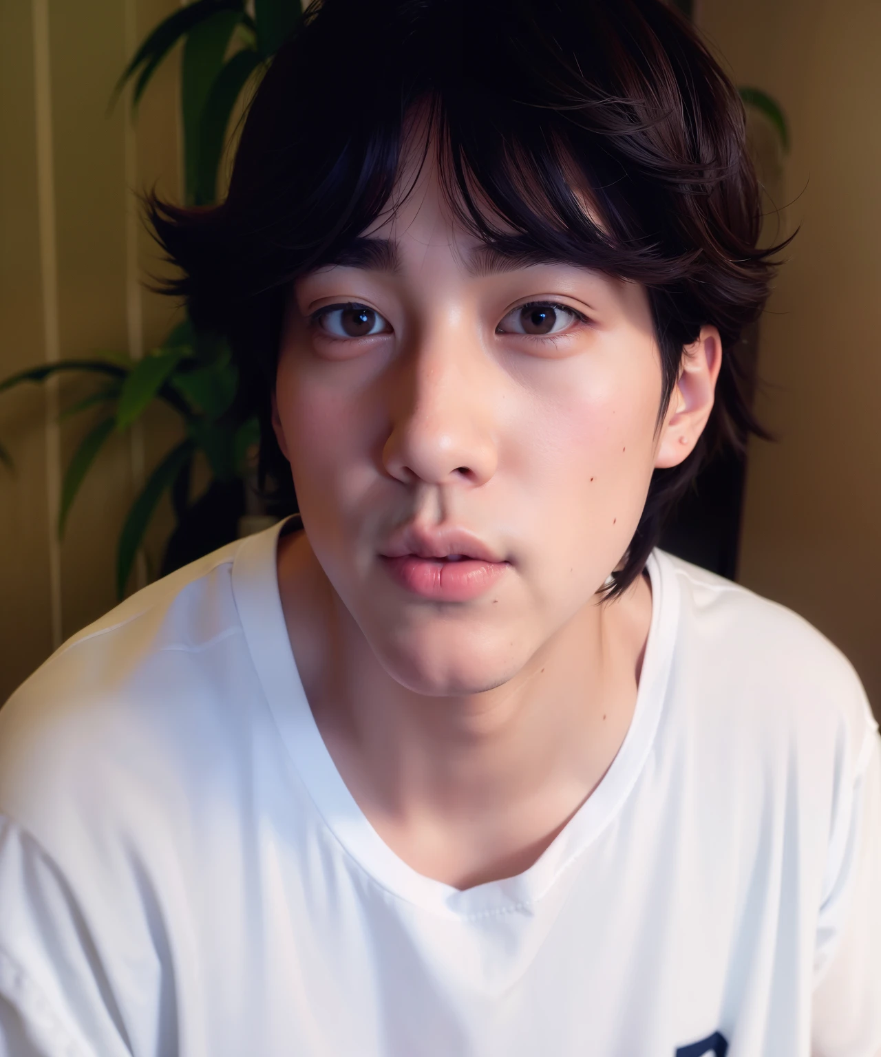 hay un hombre con una camisa blanca y una planta al fondo, jungkook, TaeJune Kim, foto de perfil en la cabeza, hyung tae, yanjun chengt, pale korean adorable face, cai xukun, 1 / 4 tiro en la cabeza, young pale angel, inspirado en jeonseok lee, xqc, Song Joong - Retrato de Ki, Retrato suave 8 TAEHYUNG, Kim Taehyung, Tae Tae, Tae, V of BTS, V, Taehyung Kim, Taehyung of BTS