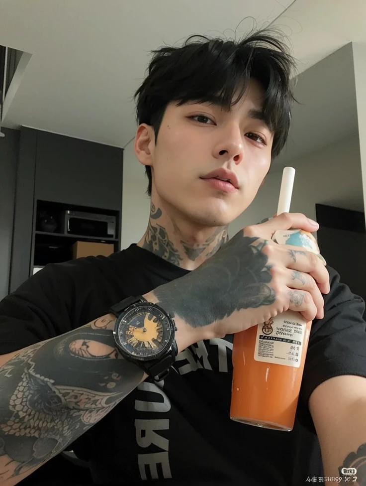 Jungkook with a tattoo on his neck and neck, Jungkook, Grupo BTS, Ulzzang inteligente, Hyung Jungkook, Kim Jungkook, 25 anos, rosto magro, Jungkook, profile picture with headshot, JungkookKim, com tatuagem facial, homem sul-coreano, Androgynous Prince 