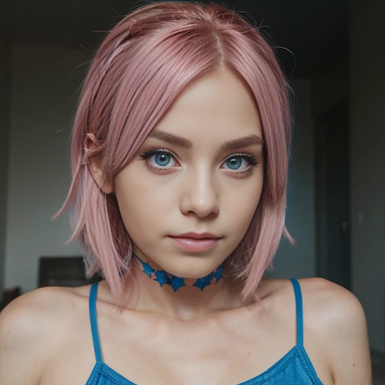 beautiful purple and pink hair model with hazel eyes