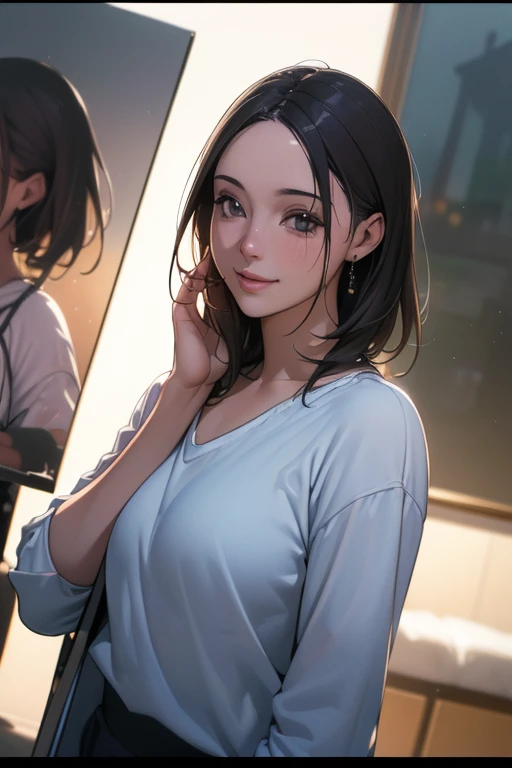 (una chica con ropa casual),pechos medianos,escote,paisaje urbano,smiling expression,(extremadamente detallado),Cara perfectamente detallada,manos detalladas,photoRealista image,(Mejor calidad,4k,8k,high resolution,obra maestra:1.2),ultra detallado,(Realista,photoRealista,photo-Realista:1.37),HDR,HD,studio lighting,pintura ultrafina,Sharp focus,physically based rendering,extreme detailed description,profesional,vivid colors,bokeh,retratos,paisaje,horror,animado,Science fiction,Photography,artistas conceptuales,(tonos coloridos),natural lighting.