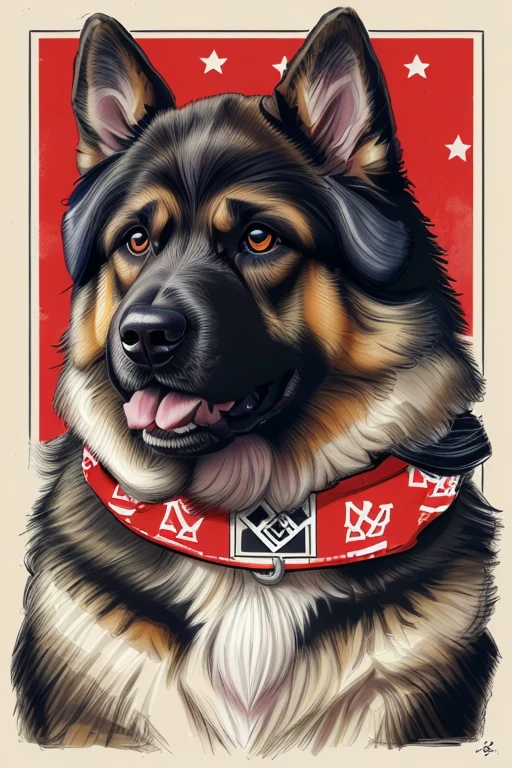 (((German Shepherd dog, bulldogue, poodle, Collie))), Using Rocker Accessories, he wears a red bandana around his neck, Fashion glasses, famous brand cap, (((cartazes, planfetos, Adesivos, propaganda, revista.))) monochrome, linear, pencil sketch, sem cor, scribble made with pencil.