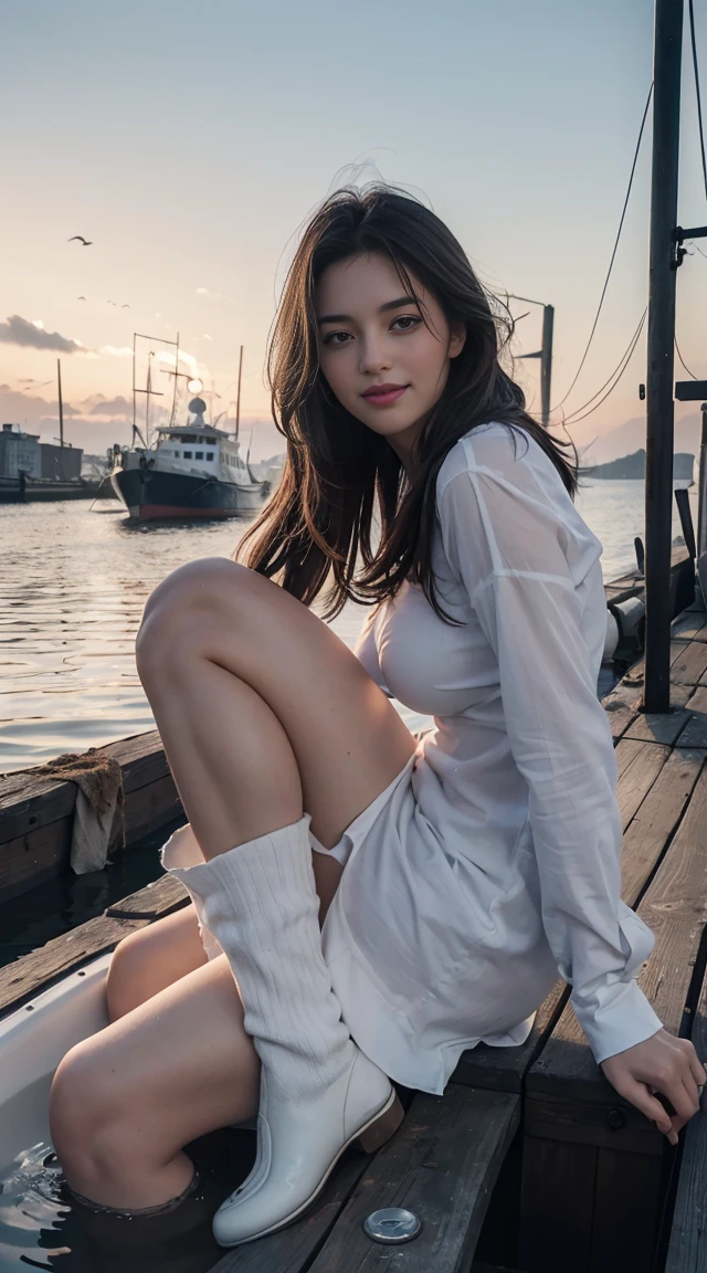 1 most beautiful girl,(Sexy white ripped shirt),(( girl on abandoned altes Holzboot)),((Charaktere spielen)),(Large ),perfektes Gesicht, perfekte blaue Augen,Meisterwerk,((abandoned altes Holzboot)),(very altes Holzboot)), ((Full body portrait)),(smiling),Blick in die Kamera, (( altes Holzboot)),((abandoned altes Holzboot)),(Nahaufnahme der Kameraansicht), nude, nsfw, unten nackt, vagina sichtbar