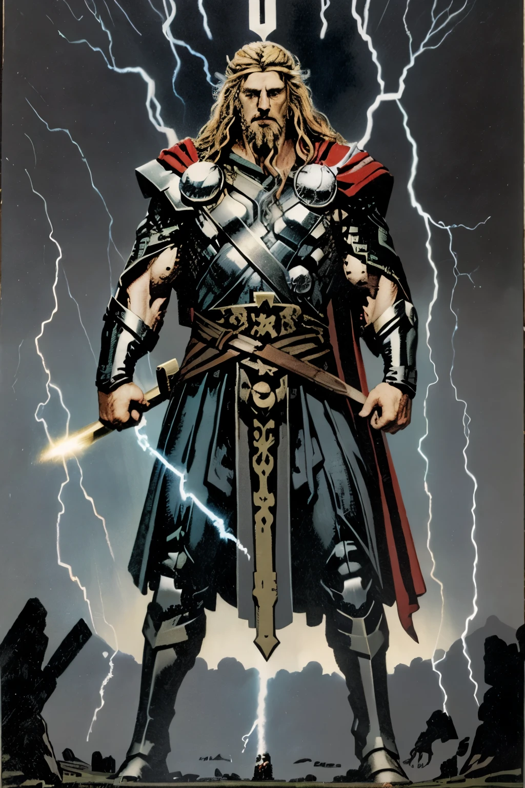 tarot card, Thor the thunder god, man, hammer, thunder, lightning 