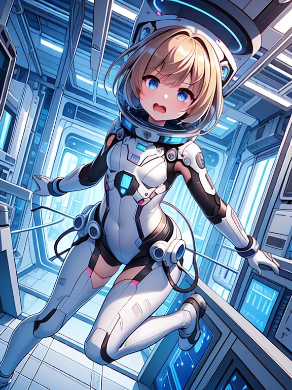 beautiful feet, trickle, white background, The art work is, Includes lots of vibrant colors and blurry surreal details, Scattered beneath the surface, Highly detailed focus, realistic, Humanity, (best quality), slave collar, and the tongue sticks out, scream, sweat legs, royal sister, Ripe body, 4K, White, plump and delicate body, plump ass,cute女の子のダイナミックなポーズ, She wears a form-fitting, Immediately grab attention, Shimmers in different neon colors when exposed to light, It is a small LED light that flashes to an invisible beat, そして遊び心のあるlaughterが彼女の唇を飾ります, With background: Hype Color – Neon Pink, and deep yellow, Create an energetic vortex, White lightning streaks zigzagging across the background, 最high quality、best image quality、masterpiece、helmet:1.4,woman((18-year-old、cute、blonde、short hair、Black Robot Armor、Luminescent chest parts、Gold Arm、big bust、wide open chest、Slender、laughter、cyber eyes、Show the whole body、beam effect))、high quality、Depth of bounds written、((Inside the spaceship)), (Outside the window, space, Earth from space, spaceport)、With background((Cyberworld))、depth((Computer mass))