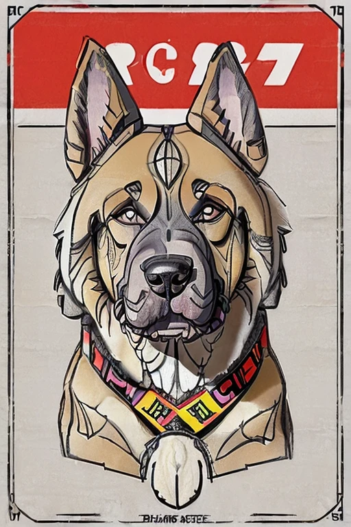 (((German Shepherd dog, bulldogue, poodle, Collie))), Using Rocker Accessories, he wears a red bandana around his neck, Fashion glasses, famous brand cap, (((cartazes, planfetos, Adesivos, propaganda, revista.))) monochrome, linear, pencil sketch, sem cor, scribble made with pencil.
