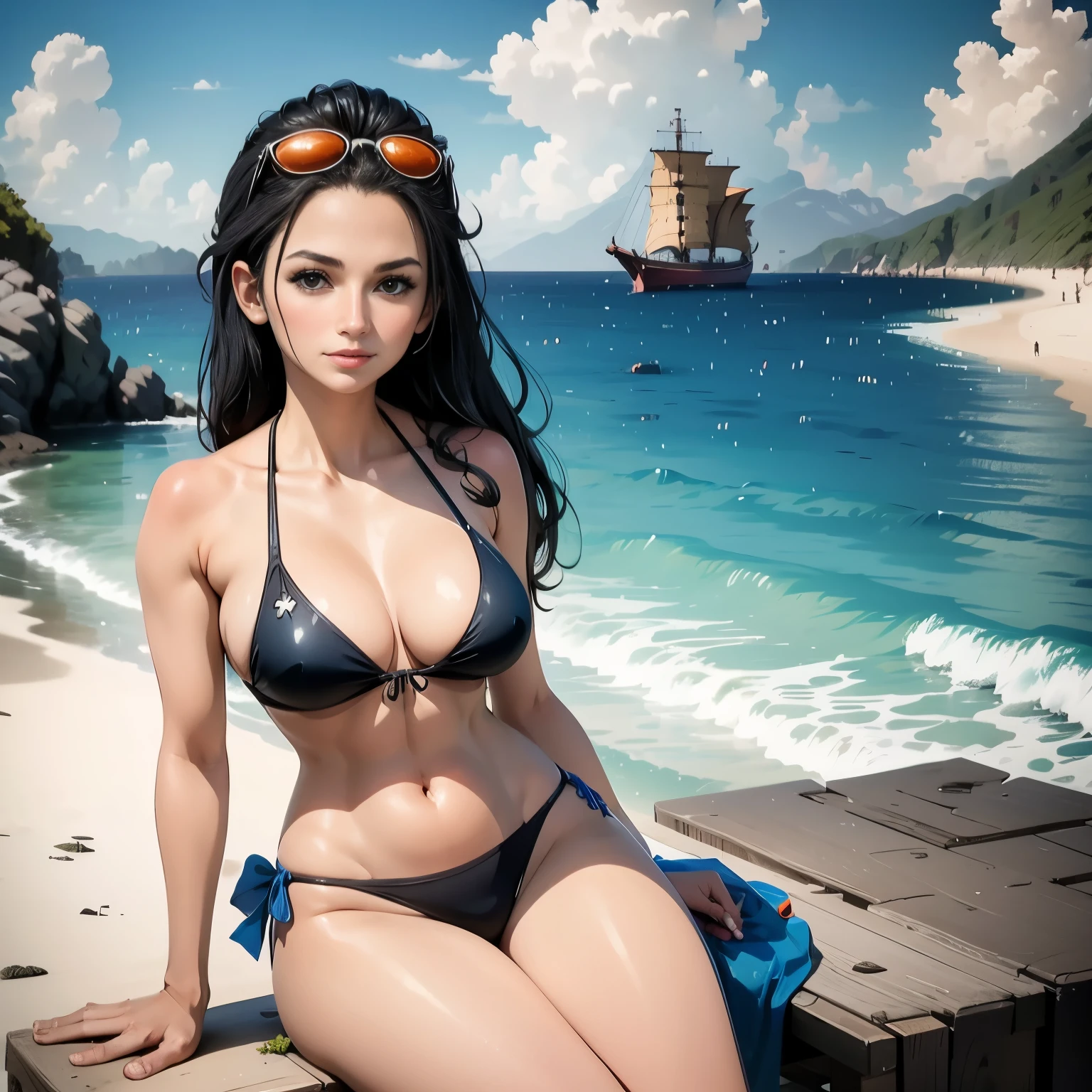 Nicobar robin , bikni , Background sea