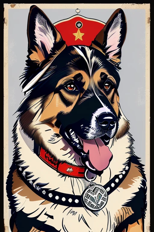 (((German Shepherd dog, bulldogue, poodle, Collie))), Using Rocker Accessories, he wears a red bandana around his neck, Fashion glasses, famous brand cap, (((cartazes, planfetos, Adesivos, propaganda, revista.))) monochrome, linear, pencil sketch, sem cor, scribble made with pencil.