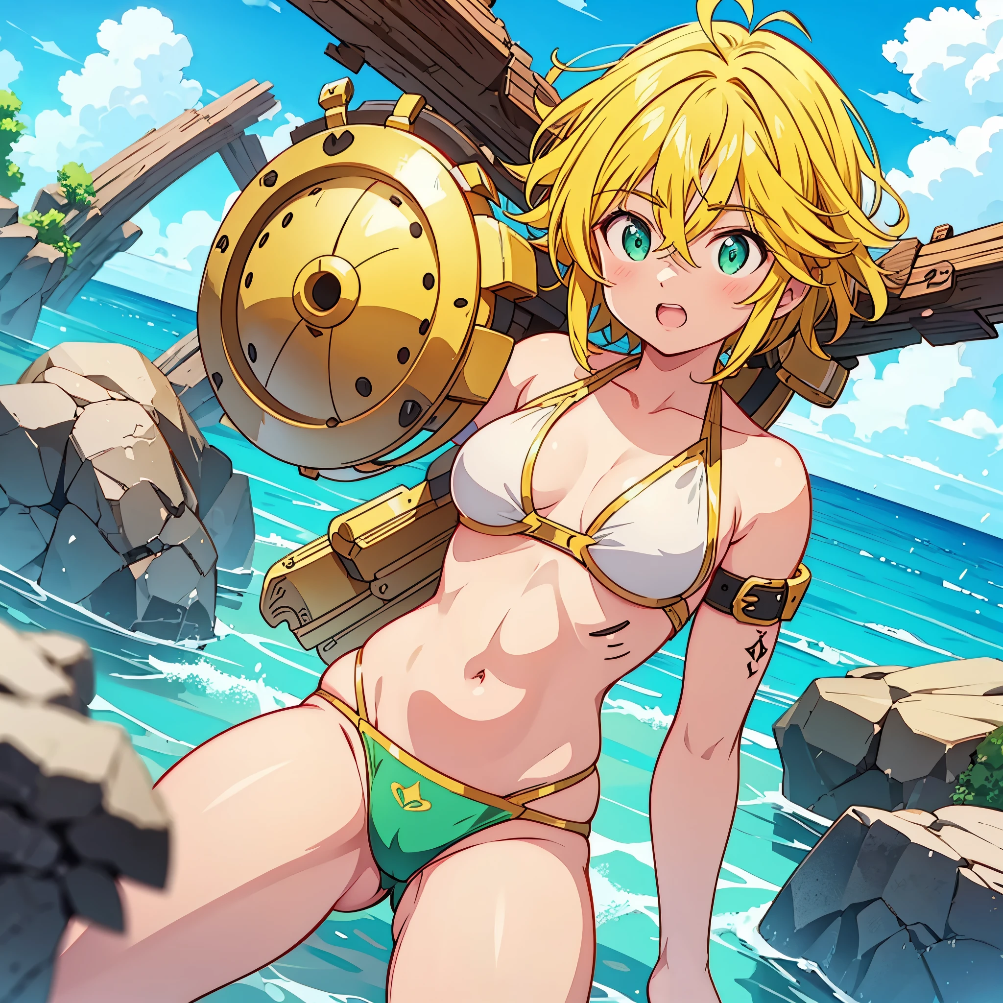 Meliodas in female version with medium breasts wore bikini