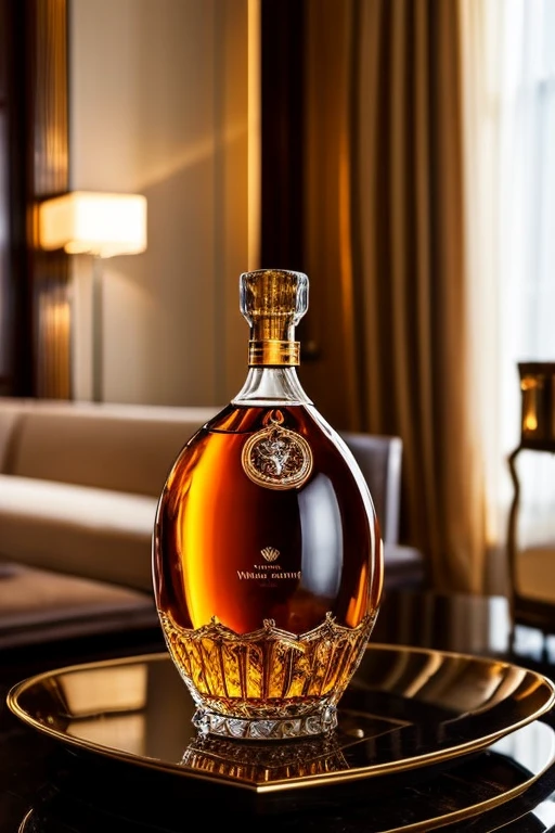 A photographic image of exceptional quality, captured in RAW format with intricate details, showcases a graceful pouring scene of Remy Martin Louis XIII Black Pearl Magnum cognac into a crystal glass. The warm amber liquid sparkles enticingly under soft, diffused lighting, while the luxurious mahogany bar counter exudes an aura of sophistication and vintage charm. The smooth bokeh effect perfectly frames the elegantly poured cognac, creating a refined atmosphere that evokes a leisurely and indulgent evening vibe. The rich golden accents add a touch of opulence to the scene, enhancing the overall sense of indulgence and luxury.