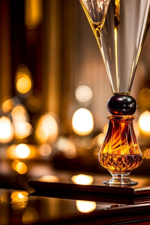 A photographic image of exceptional quality, captured in RAW format with meticulous attention to detail. The scene features Remy Martin Louis XIII Black Pearl Magnum cognac being elegantly poured into a crystal glass, the warm amber liquid cascading gracefully. Soft, diffused lighting bathes the room, casting a mellow glow on the luxurious mahogany bar counter. The vintage atmosphere is further emphasized by the intricate patterns of the bar and the smooth bokeh effect of the background. Rich golden accents add a touch of opulence to the refined ambiance, as the leisurely evening feel invites one to unwind and savor the moment.