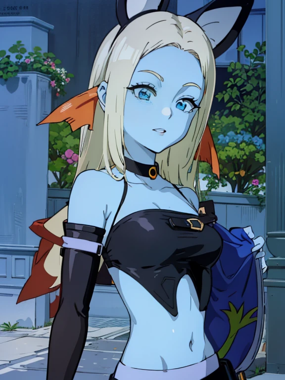 8K, High accuracy, Animated, married woman, Beautiful, a small face, Beautiful, Bright, Eye Highlights, Sexy, Erotic, beautiful line art.
light blue skin, Ears orange fin, Bunny Girl, Bunny suit,Female characters of Akira Toriyama