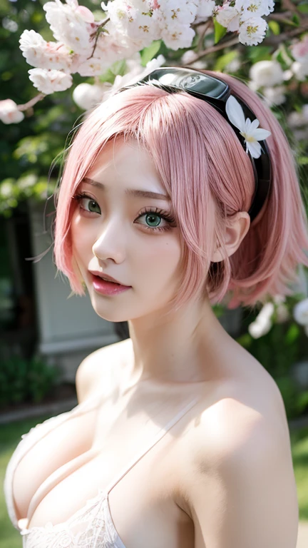 1 girl, (highest quality:1.4), (super detailed), (detailed light), (Highly detailed beautiful face), wonderful face and eyes, pink hair, pink eyes, Beautiful sheer lace details, beautiful breasts, nipple, Highly detailed CG integrated 8k wallpaper, High resolution raw color photos, professional photos, dynamic lighting, Depth of bounds written,