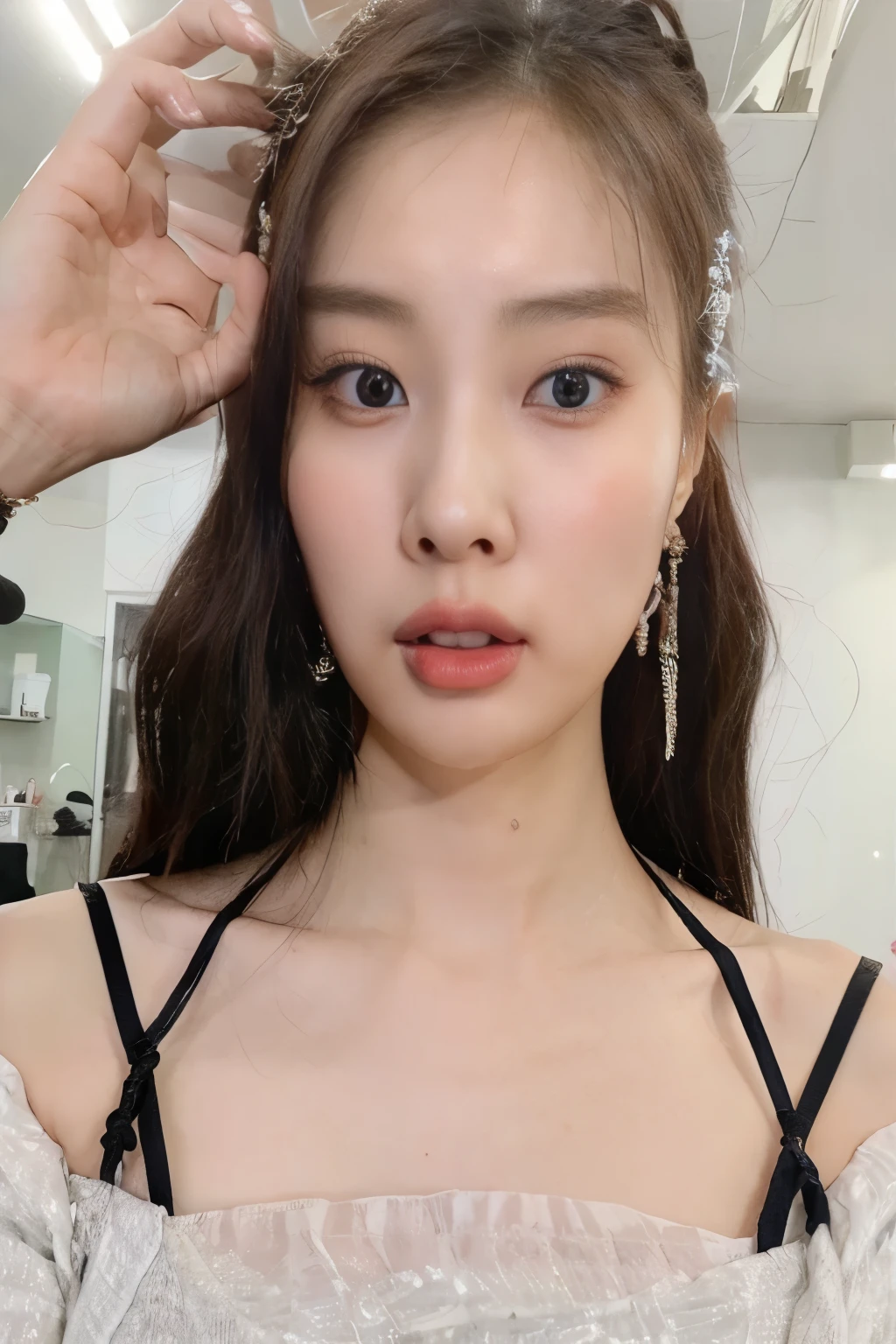 a close-up of a woman getting her hair done in a beauty salon, Lalisa Manobal, Jinyoung Shin, jaeyeon nam, maquiagem sul-coreana popular, Ulzzang, adorable and pale korean face, Heonhwa Choe, maquiagem coreana popular, Sun Yunjoo, Lee Ji-eun, Lee Ji-eun, Hwang se-é, estacionar a partir de-min