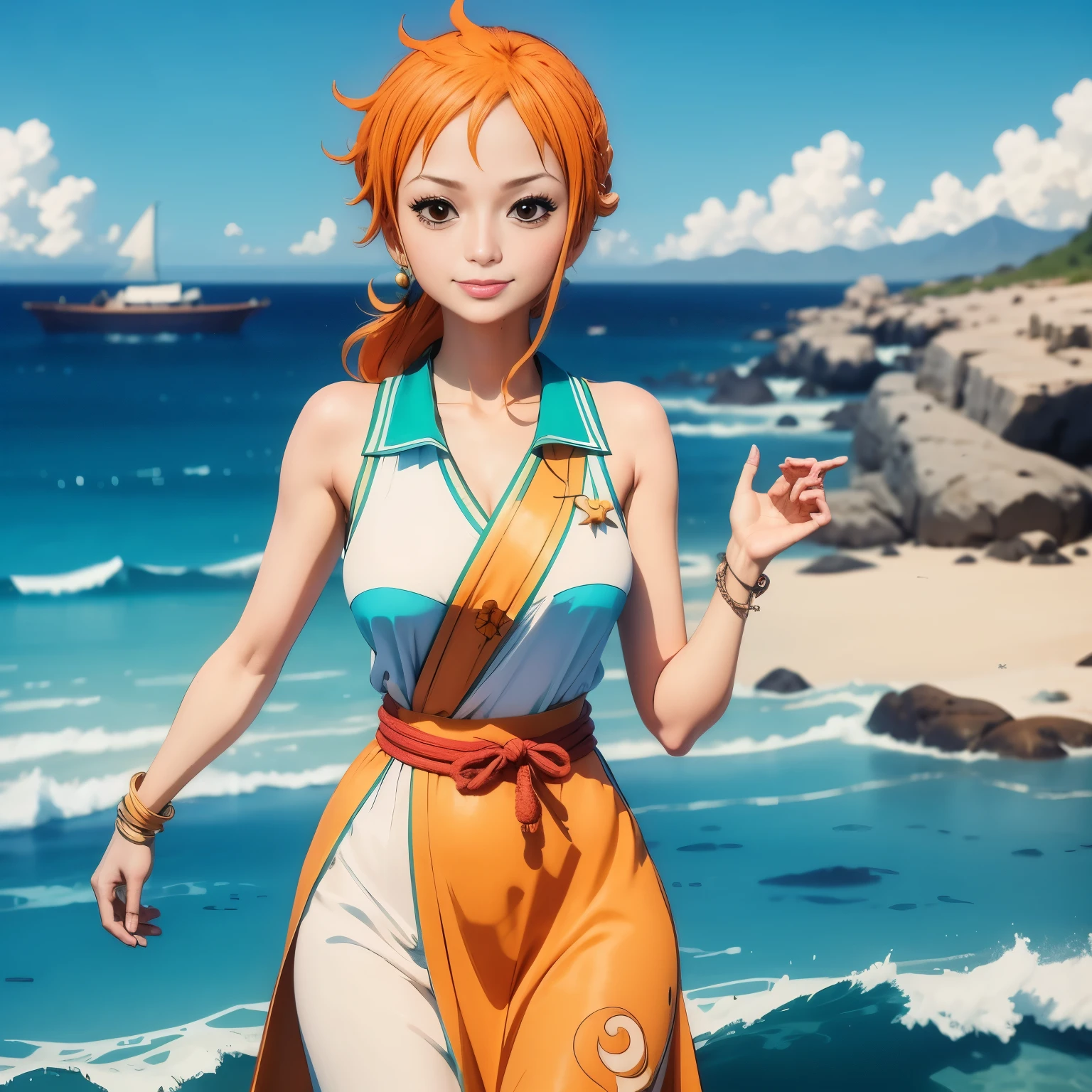 Nami , traditional dress , Sea Background