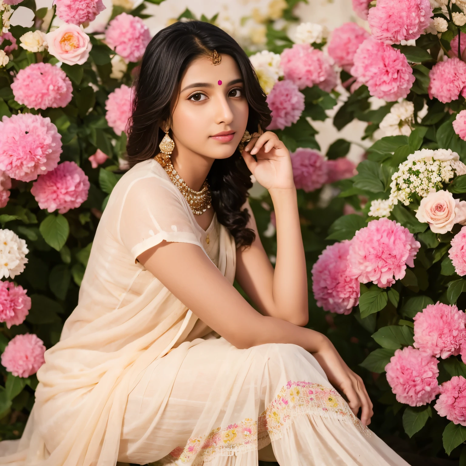 18 year indian girl , salwar suite , flower Background , fair skin