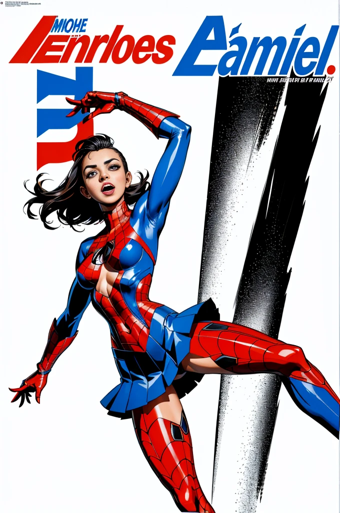 Miranda Kerr、Sticking out the navel、newyork、She wears a torn Spider-Man suit,wearing a skirt、abstract photorealistic、(masterpiece、highest quality、High resolution:1.4)、detailed、複雑なdetailed、looking at the viewer, figure, (magazine:1.3), (cover-style:1.3), woman, vibrant, take a pose, With confidence, Performance, statement,scene, article, cover, bold, to attract attention, title, stylish, Font, catchy, headline, bigger, impressive,