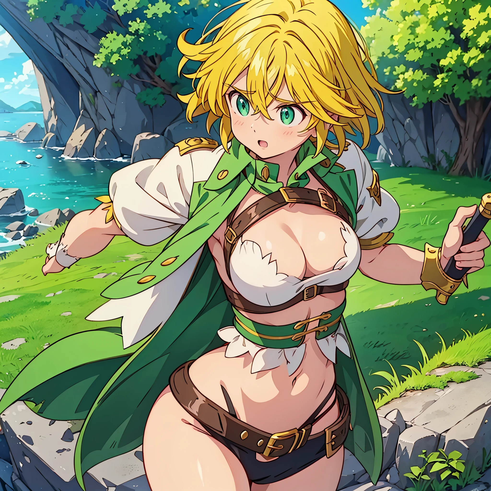 Meliodas in female version with medium breasts 