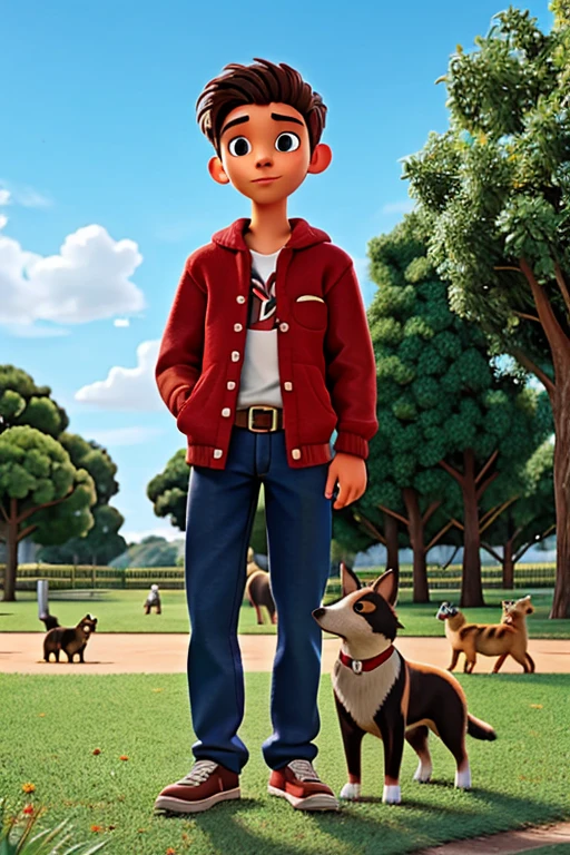 18 year old surrounded by pets, perros y gatos en parque.