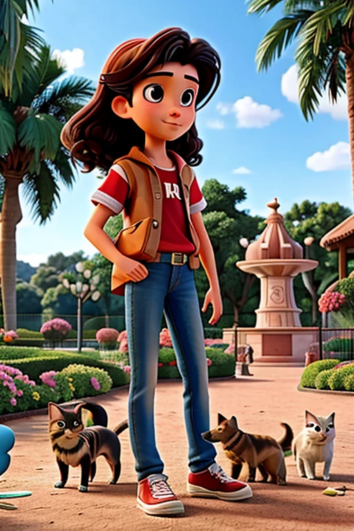 18 year old surrounded by pets, perros y gatos en parque.