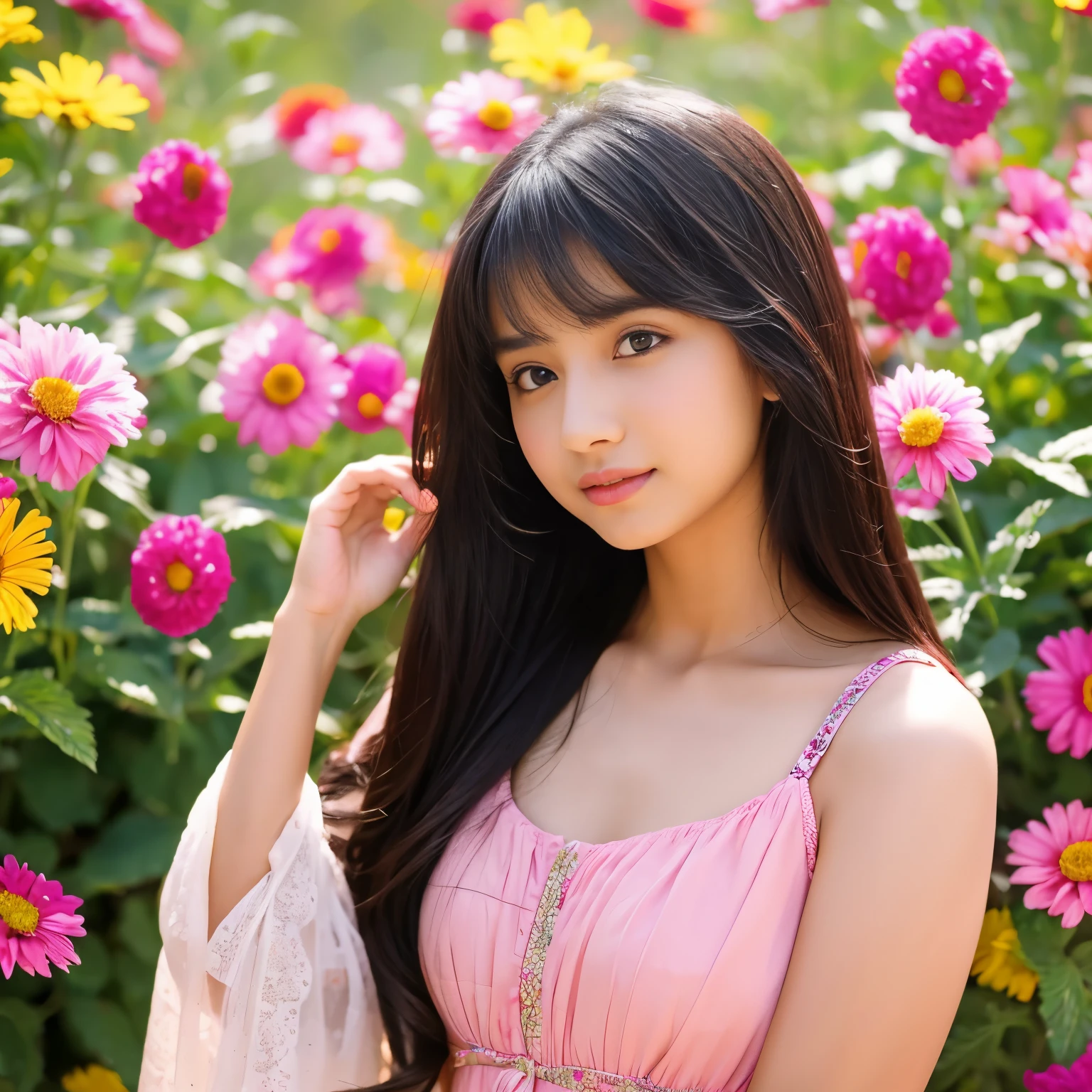 18 year indian girl , off shouder dress , flower Background